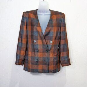 Vintage Petite Sophisticate Fall Plaid Blazer Size 8 Double Breasted 90s Jacket
